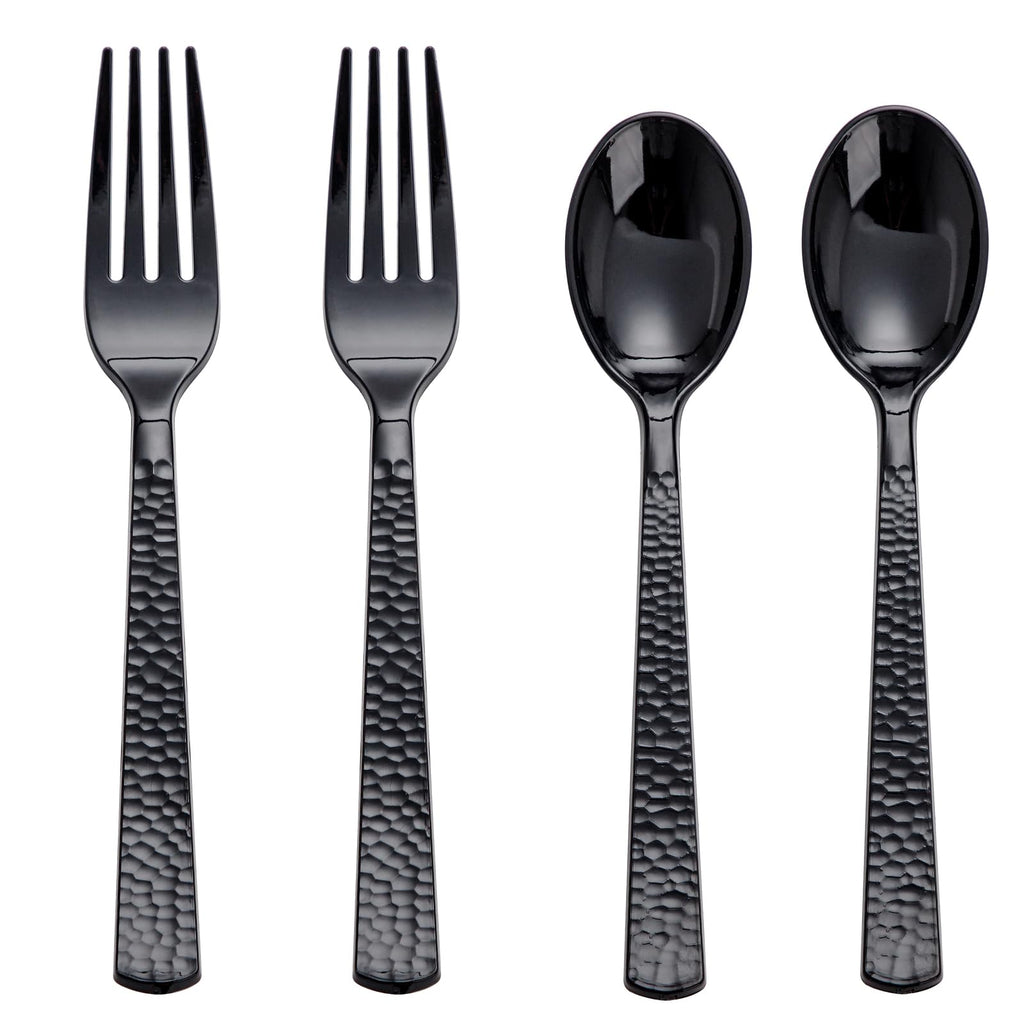 KIRE 400PCS Silver Plastic Forks and Spoons Disposable-Heavy Duty Plastic Silverware Set Silver Spoons and Forks-200 Forks and Spoon for Parties/Birthday/Wedding/Father's Day