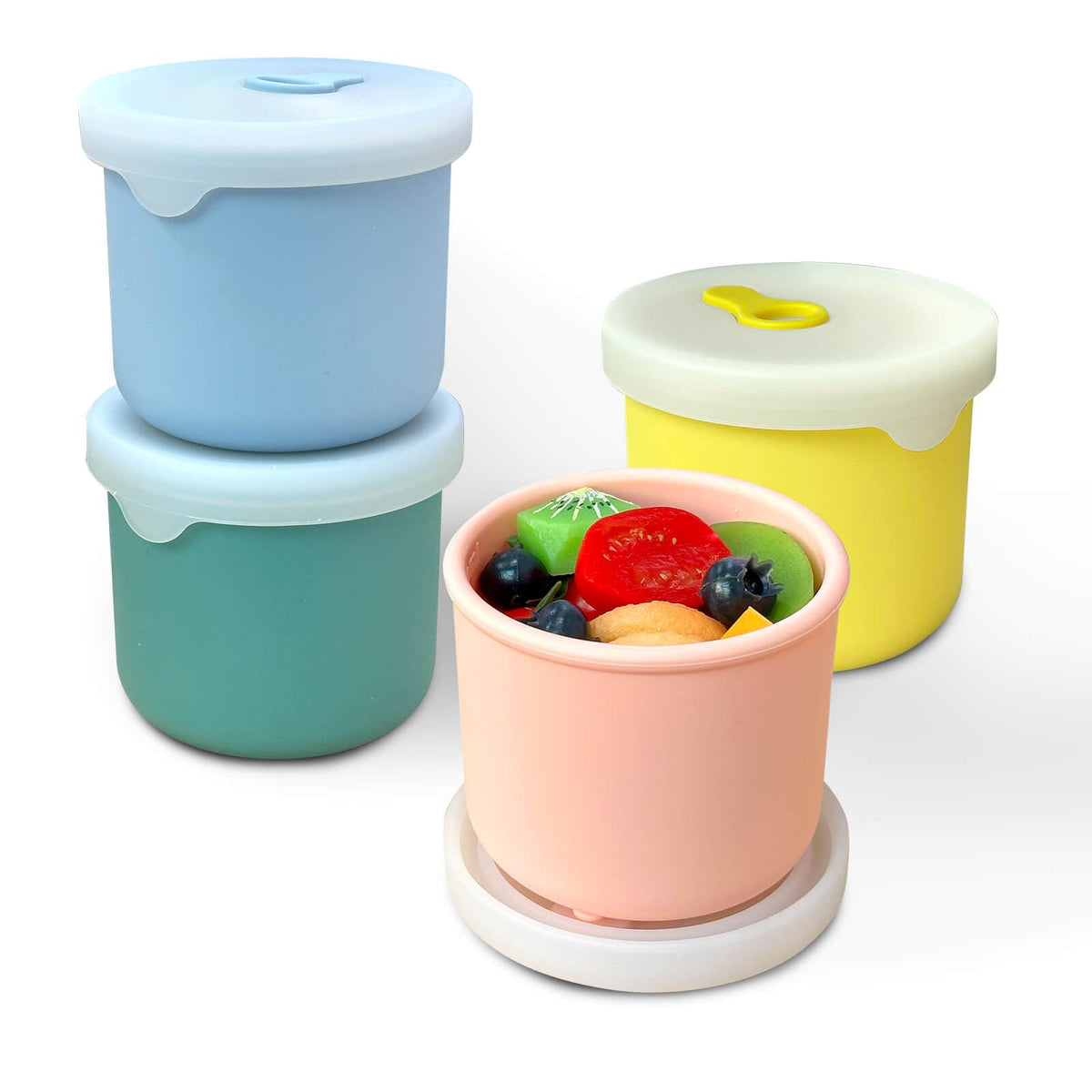 VPASION 4 Pack 1-Cup Silicone Food Storage Containers with Lids & Vent