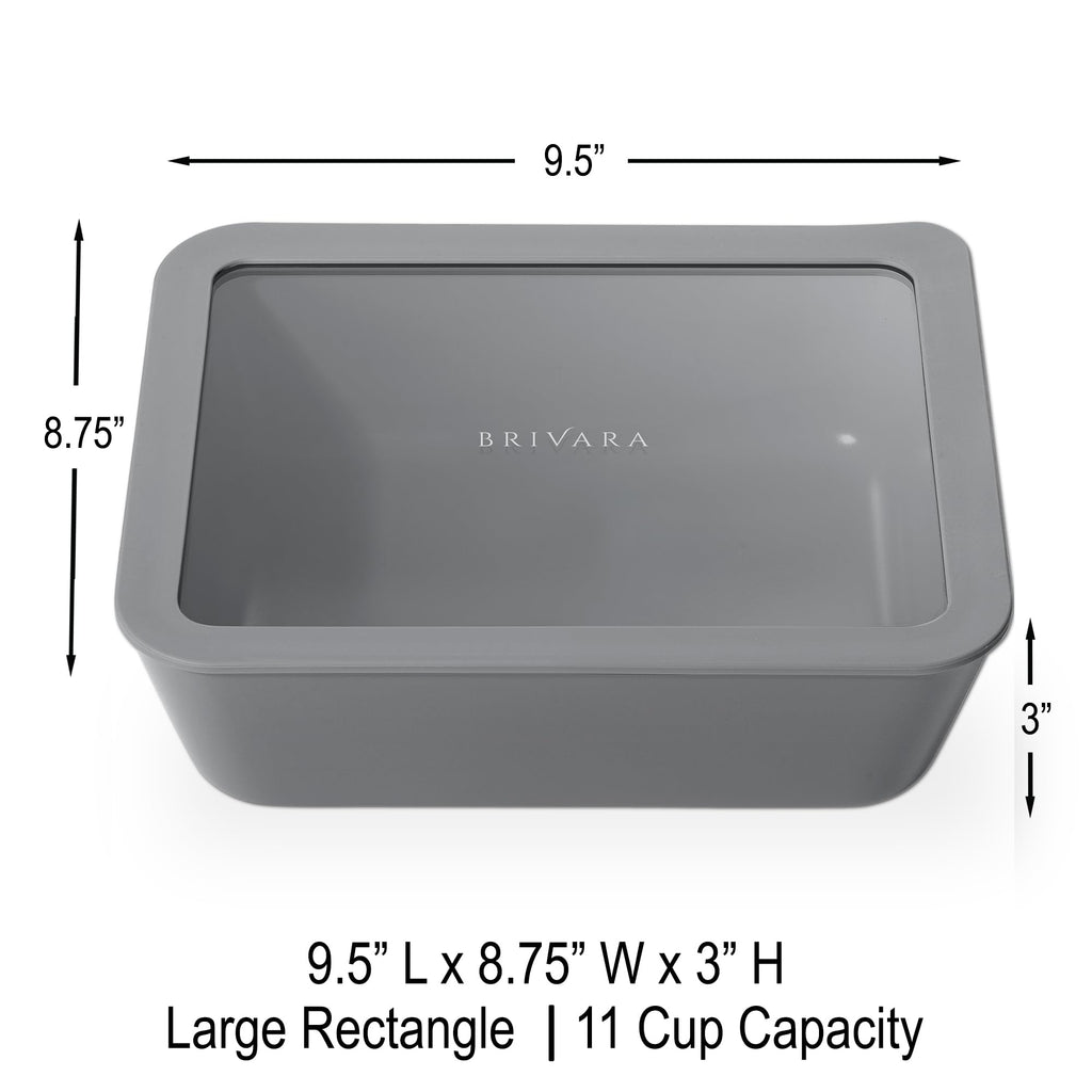 BRIVARA HOME Glass Food Storage Container with Lid, 11-Cup Large Rectangle | Microwave-Safe Airtight Lid, Oven-Safe Ceramic-Coated Glass | Zero Plastic, No PFAS/PFOA/BPA, Reusable [Smoke]