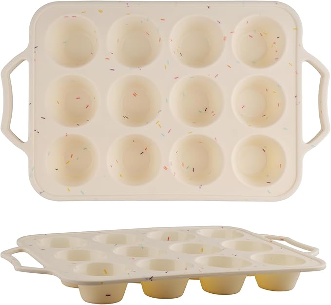 Velicber 2 Pack Silicone Muffin Pan with Metal Reinforced Frame, 12 Cups Regular Size Silicone Cupcake Pan, Nonstick silicone Cupcake Molds for baking Homemade Muffins, Cupcakes, Egg Bites