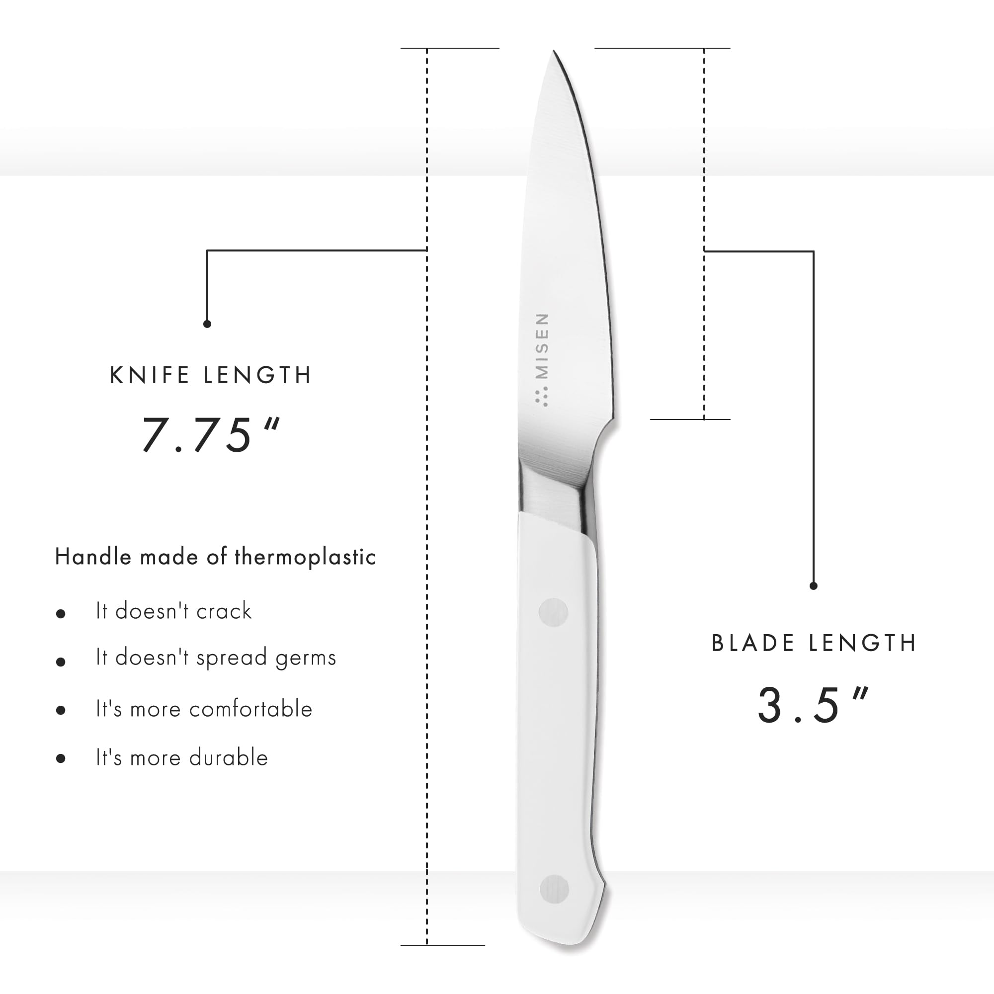 Misen 3.5" Paring Knife – Precision High-Carbon Stainless Steel Blade – Ergonomic Handle for Peeling, Trimming, and Slicing – Lightweight, Versatile Kitchen Tool for All Culinary Tasks - White