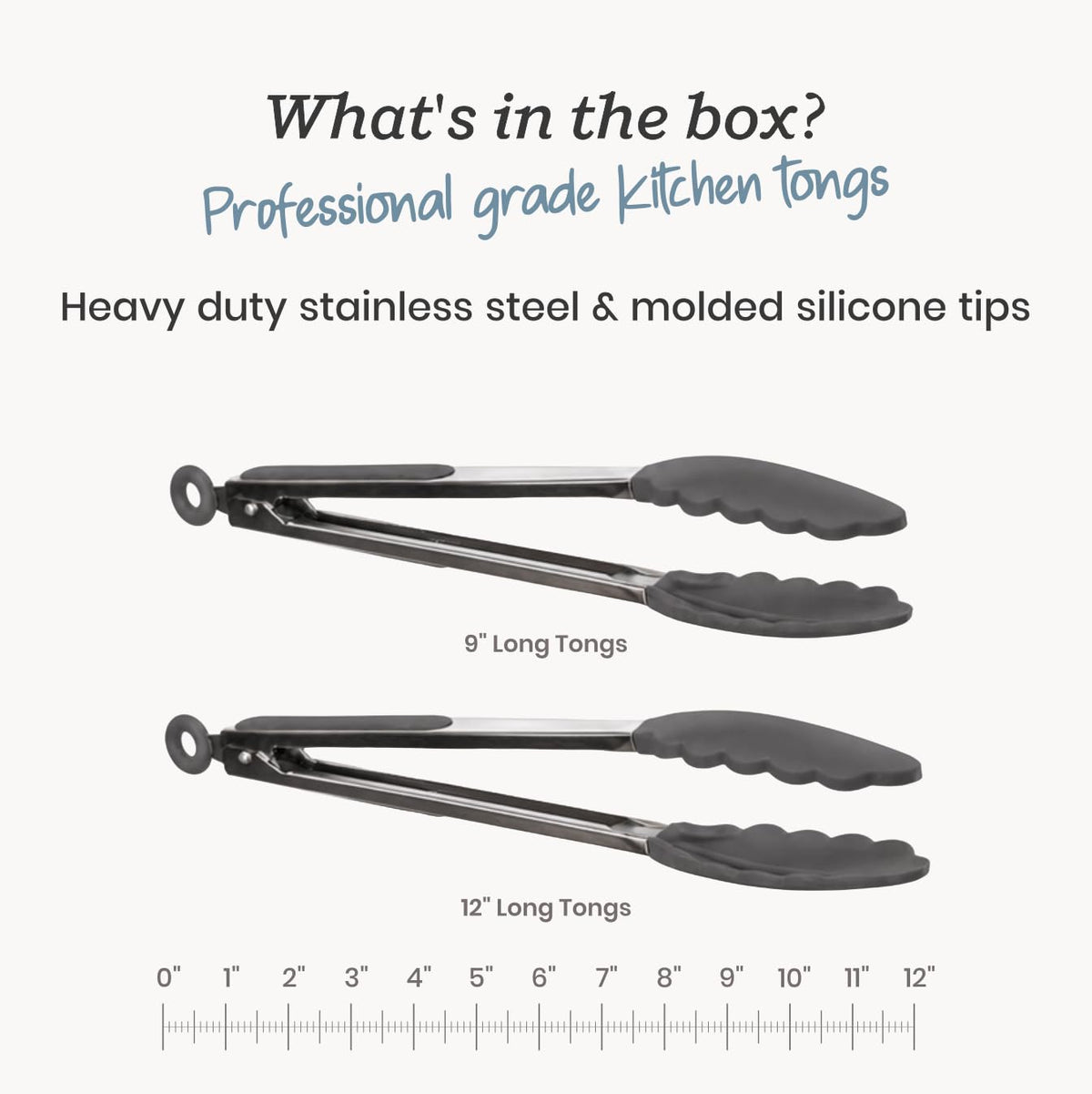 Starpack Get a Grip Silicone Kitchen Tongs (12 Inch) - LFGB Non Toxic, 600°F Heat Resistant, BPA-Free - Heavy-Duty Stainless Steel, Locking - Dishwasher Safe for Nonstick Cookware