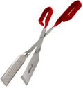 Shark BBQ Steak Grill Tongs for Kitchen & Outdoor Cooking, 13 Inch Long Reach Pro-Grade, Scissor-Style Utensil - Perfect for Air Frier and Oven Use (Red)