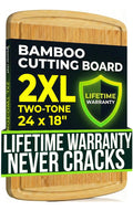 HUGE 24 Inch Bamboo Cutting Board with Lifetime Replacement - 2XL Extra Large Wooden Butcher Block for Kitchen, Stove Top, Meat, Vegetables, and Charcuterie with Deep Juice Grooves