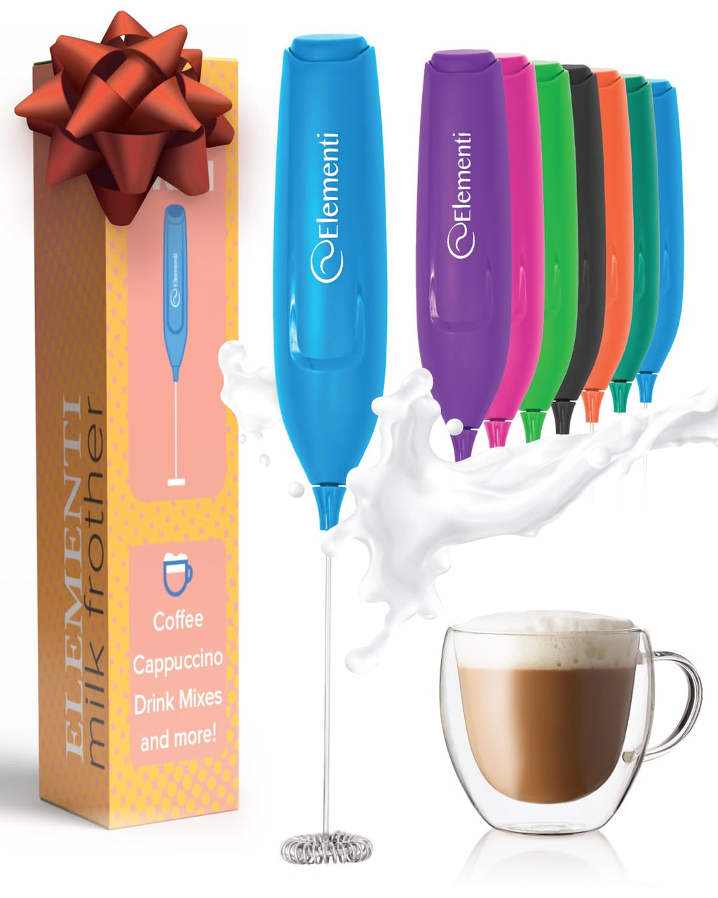 Elementi Powerful Frother Wand – Lightweight Milk Frother & Drink Mixer Handheld, Matcha Whisk for Dreamy Lattes, Powerful Coffee Mixer Wand & Blender Stirrer - Make Creamy Cappuccinos at Home (Teal)