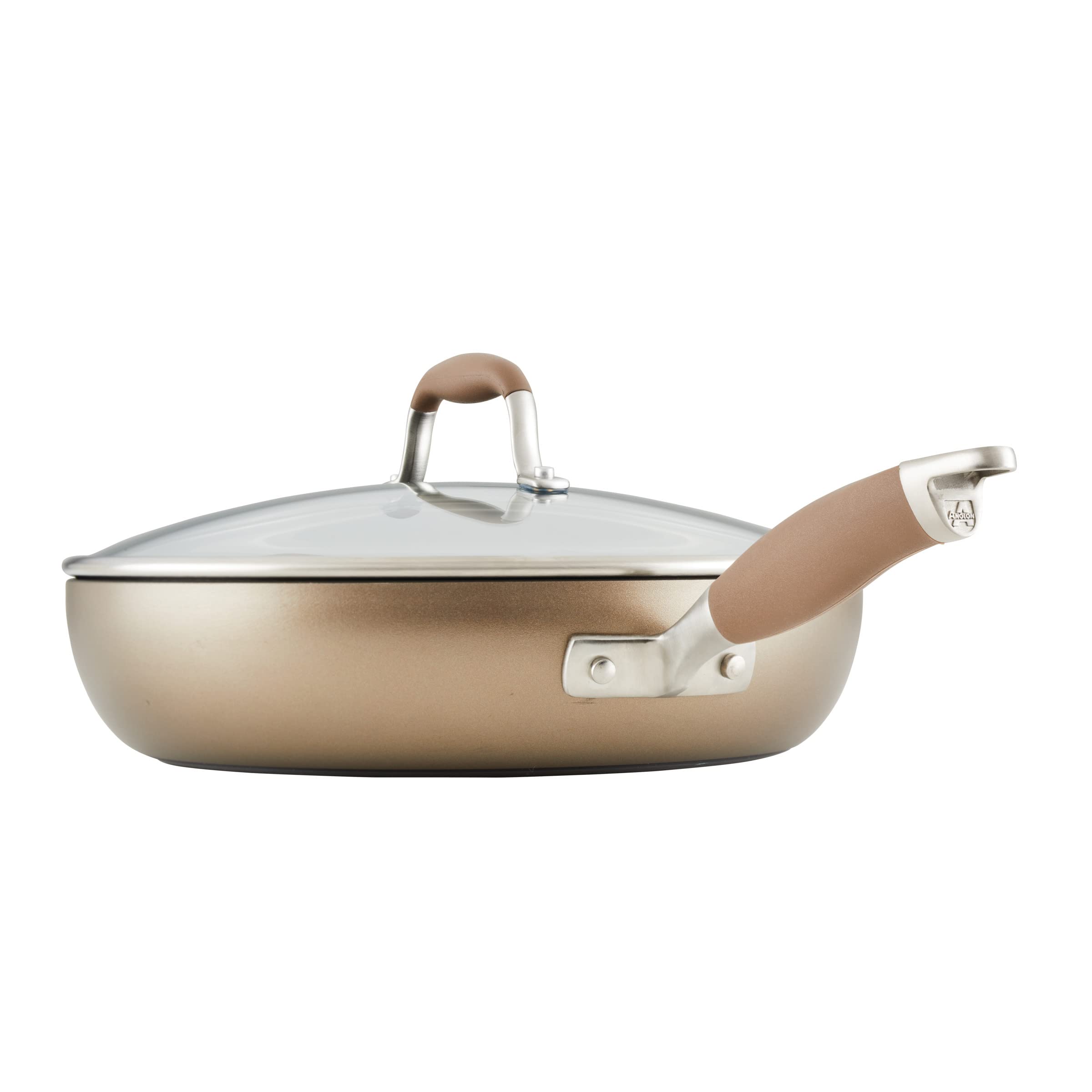 Anolon Advanced Hard Anodized Nonstick Deep Frying Pan with Lid, Non Stick Pan, 12 Inch, Bronze