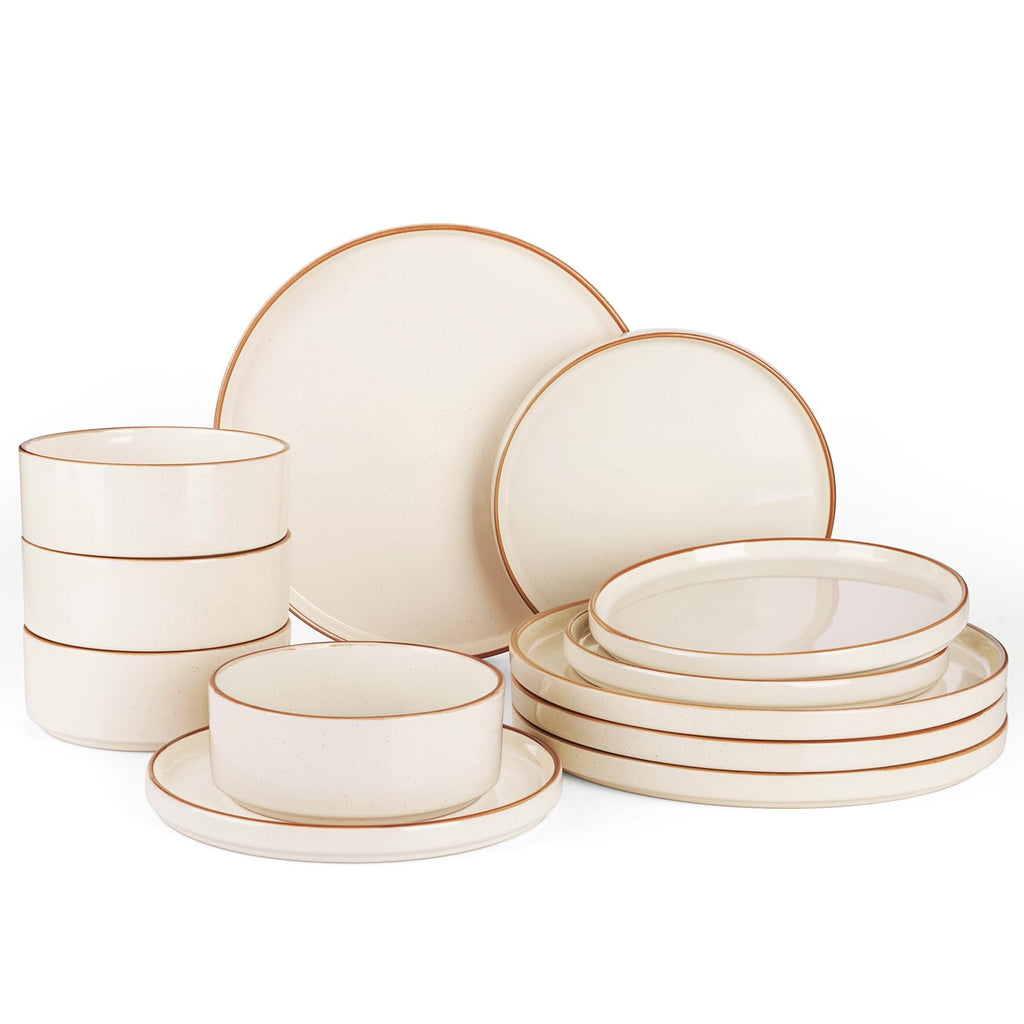 Famiware Nebula Plates and Bowls, 18-Piece Dinnerware Set, White