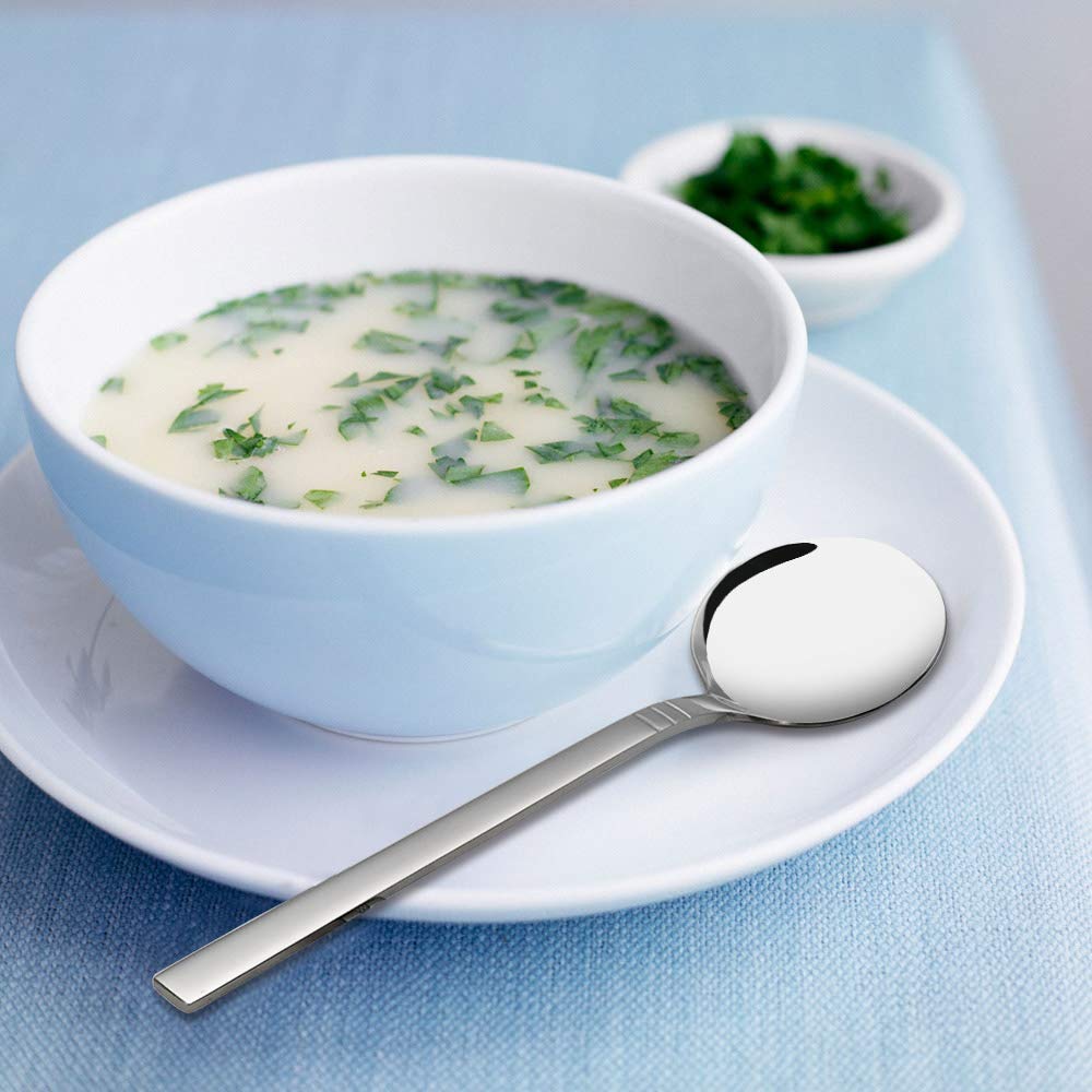 Fiazony Round Soup Spoon, 12 Pieces Stainless Steel Bouillon Spoons