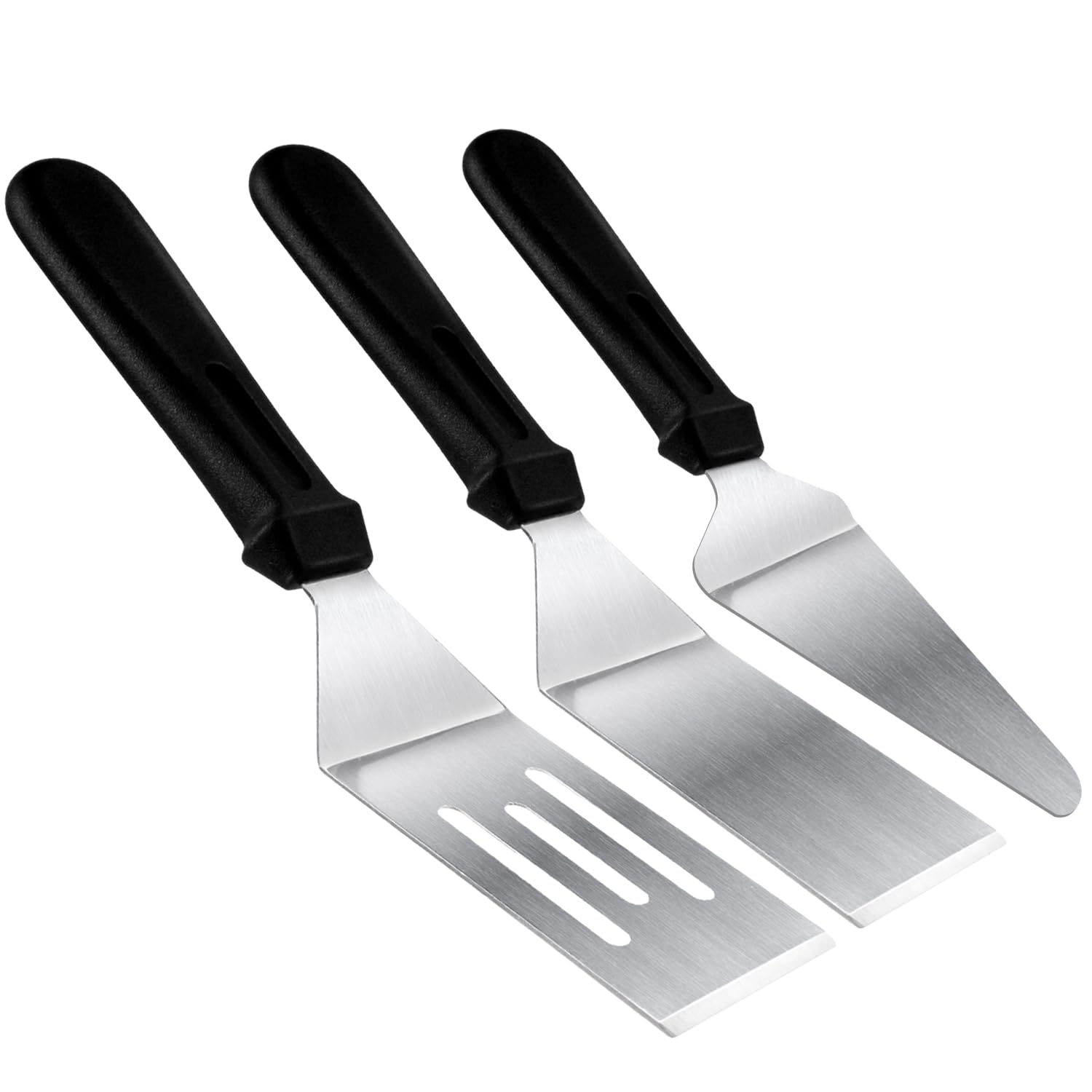 Metal Spatulas for kitchen Use, 3 PCS Professional Serving Spatula with Heat Resistant Handle, Stainless Steel Spatula Ideal for Pancakes, Eggs, Griddle Scraper, BBQ or Desserts