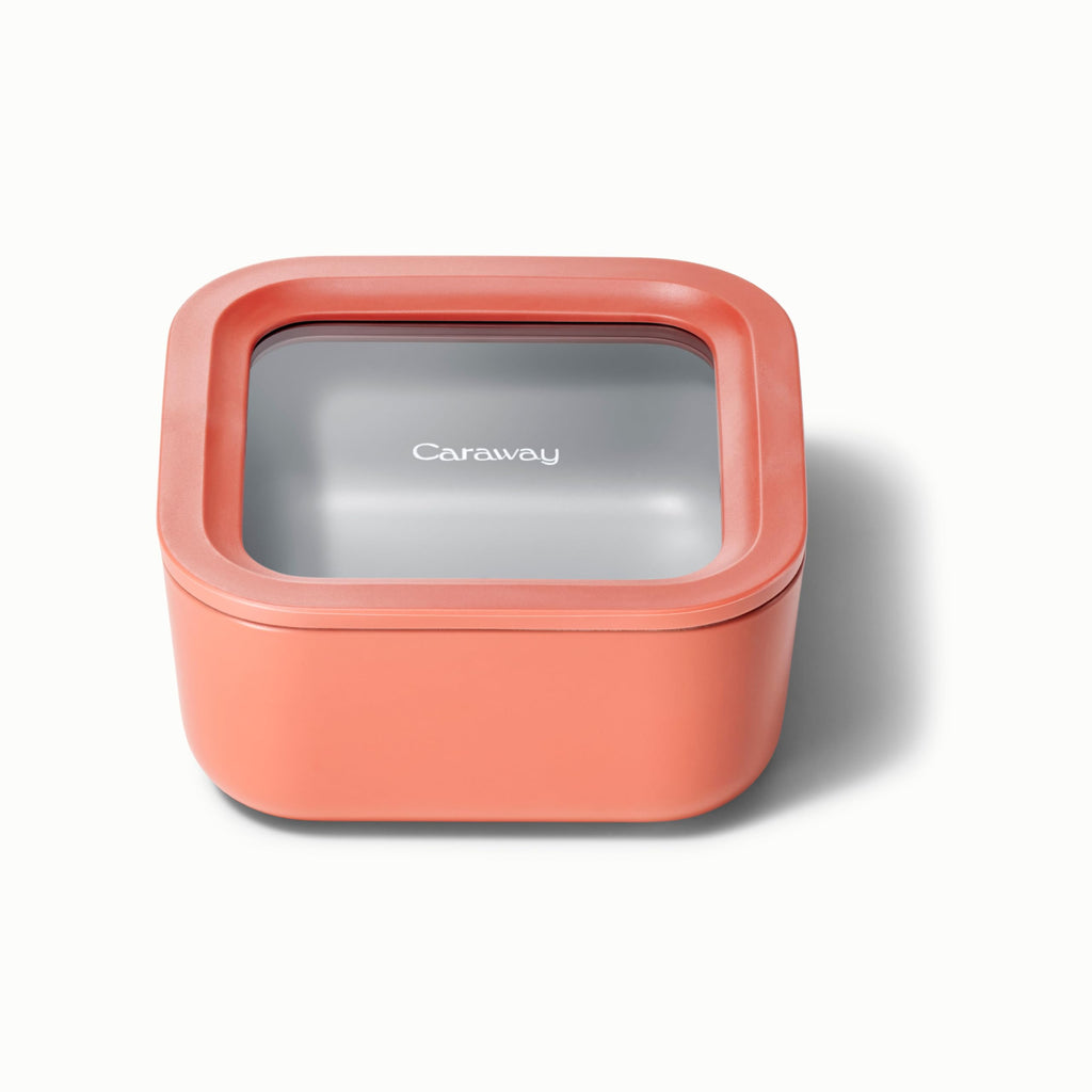 Caraway Glass Food Storage - 4.4 Cup Glass Container - Ceramic Coated Food Container - Non Toxic, Non Stick Lunch Box Container with Lids - Dishwasher, Oven, & Microwave Safe - Perracotta
