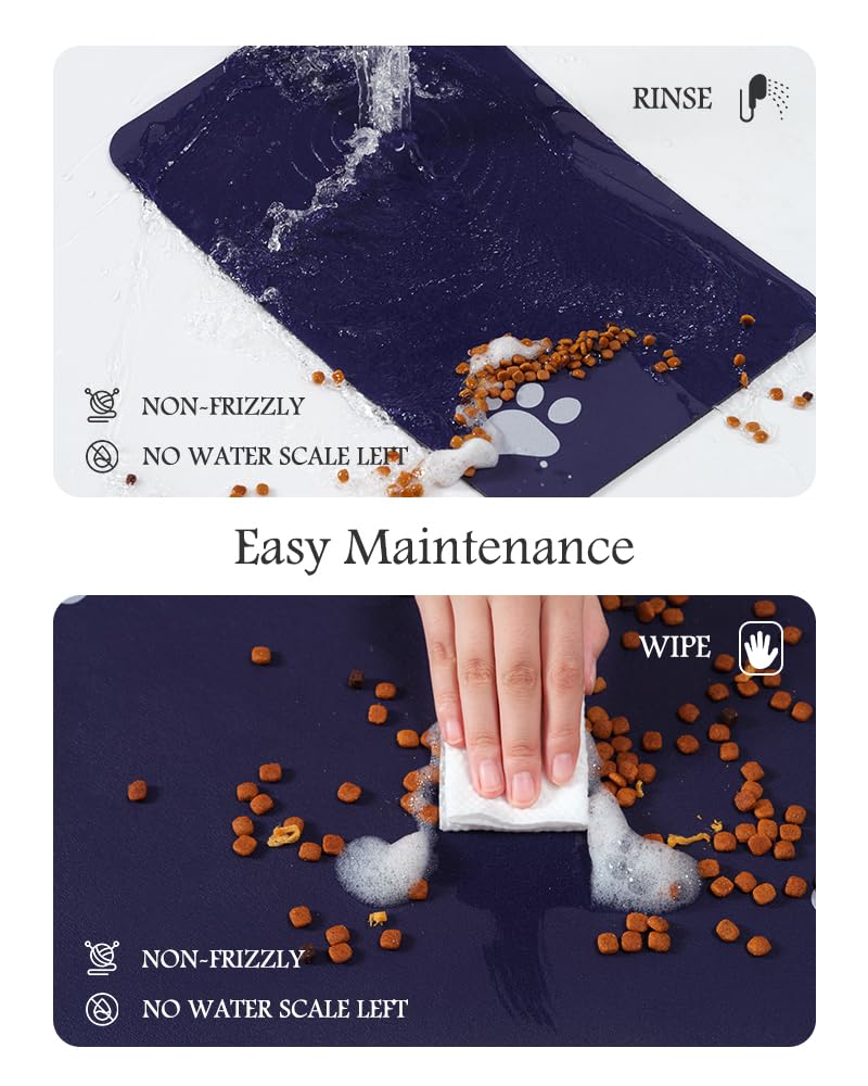 Pet Feeding Mat-Absorbent Dog Mat for Food and Water Bowl-No Stains Quick Dry Water Dispenser Mat-Dog Accessories Pet Supplies-Bowl for Messy Drinkers（Navy,12"x19"