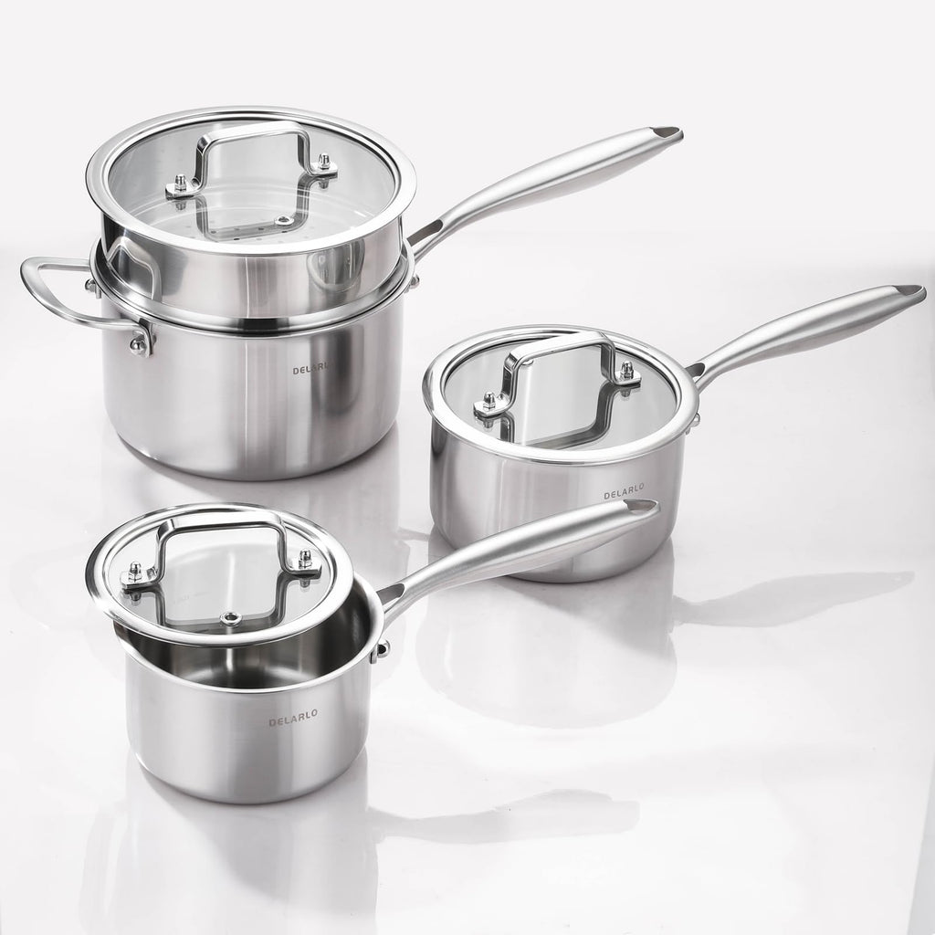 DELARLO Full-body Clad Tri-Ply Stainless Steel 3 Quart Saucepan with Lid