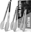 Walfos Stainless Steel Kitchen Tongs for Cooking- 7 ，9 and 12 Inch, Food Grade Metal Tongs for Cooking, BBQ, Set of 3 Heavy Duty Locking Cooking Tongs Non-Slip Grip