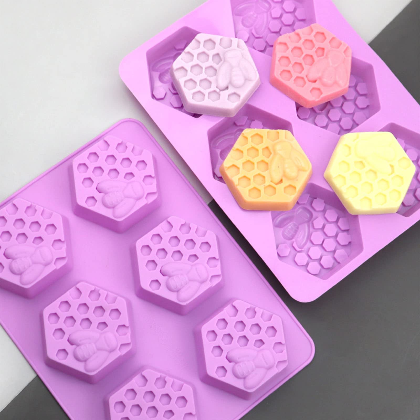 PSKJATIN 3 Pcs Honeycomb Soap Molds-Honeybee Silicone Molds for Soap,3D Bee Soap Molds for Homemade Soap Bath Bombs Shower Steamer Lotion Bars Chocolate Candy