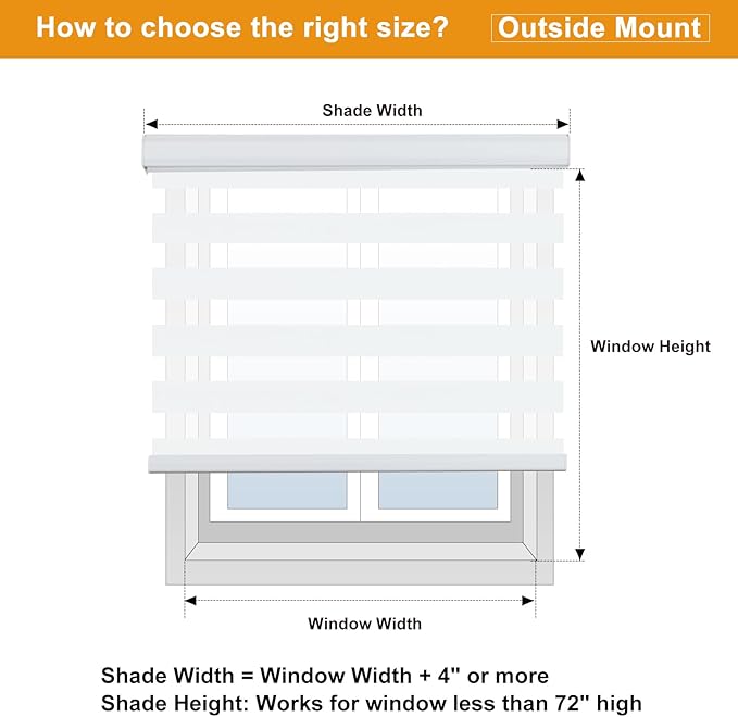 Persilux Cordless Zebra Blinds for Windows, Room Darkening Roller Shades for Windows (18" W x 64" H, White) Light Control for Day and Night Light Filtering Sheer Shades for Home and Bedroom