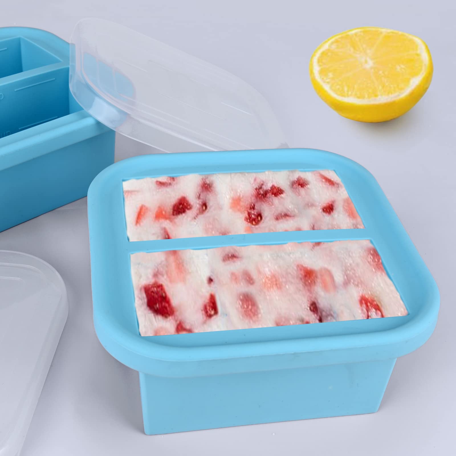 Kinggrand Kitchen 1 Cup Silicone Freezer Molds Silicone Freezer Tray with Lid 4 Pack Soup Freezer Containers Make 8 Soups, Broths, Stews, Sauces, Curries