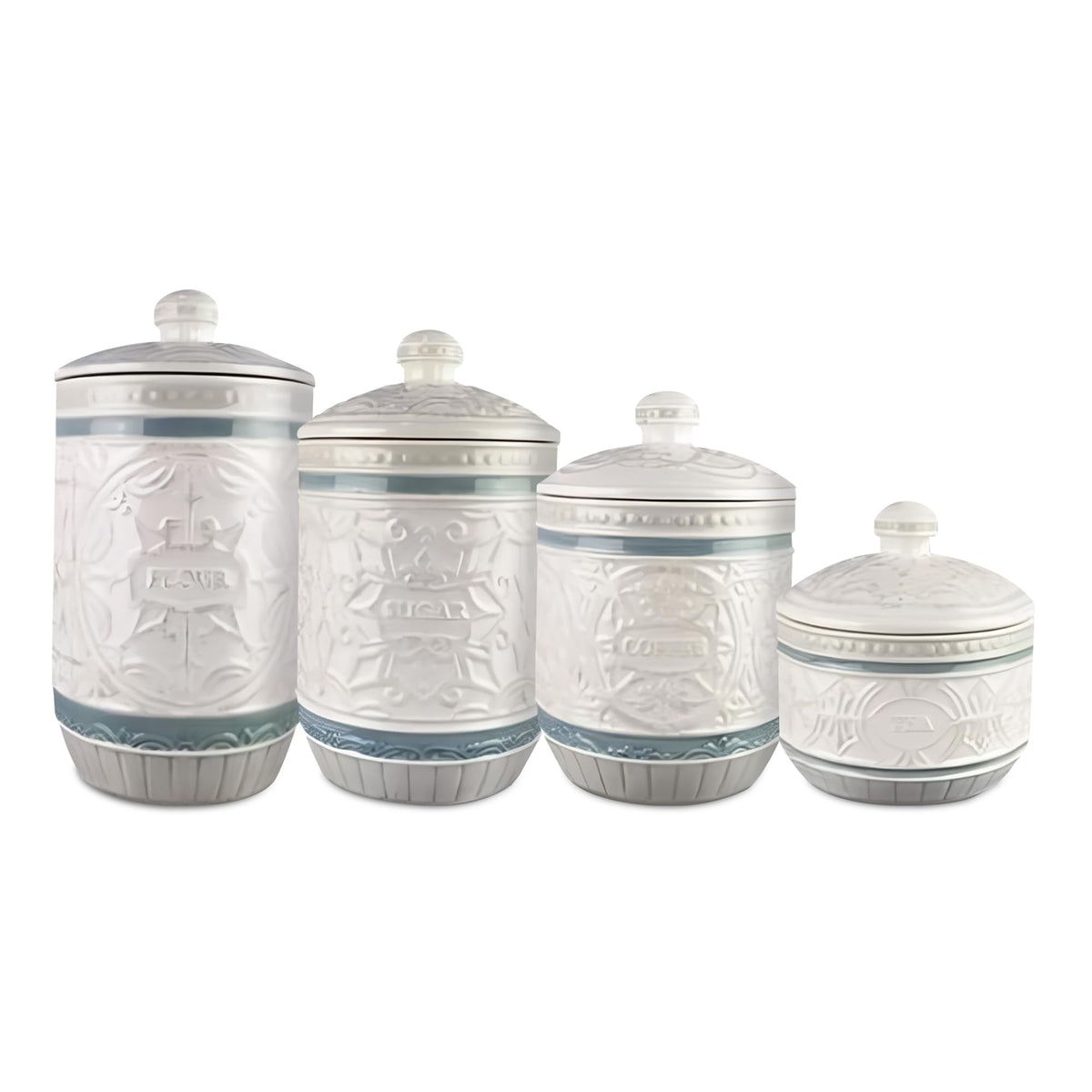 Young's Inc. 4 Pcs Set Casual Provincial Ceramic Canisters- Storage Container for Kitchen and Bathroom - Beautiful Home Decor Accent to Store Food, Coffee, Tea, and More - Green, White