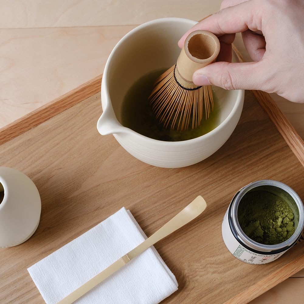 WENSHUO Matcha Whisk Set, Ceramic Matcha Bowl with Spout, Black,6-Pc