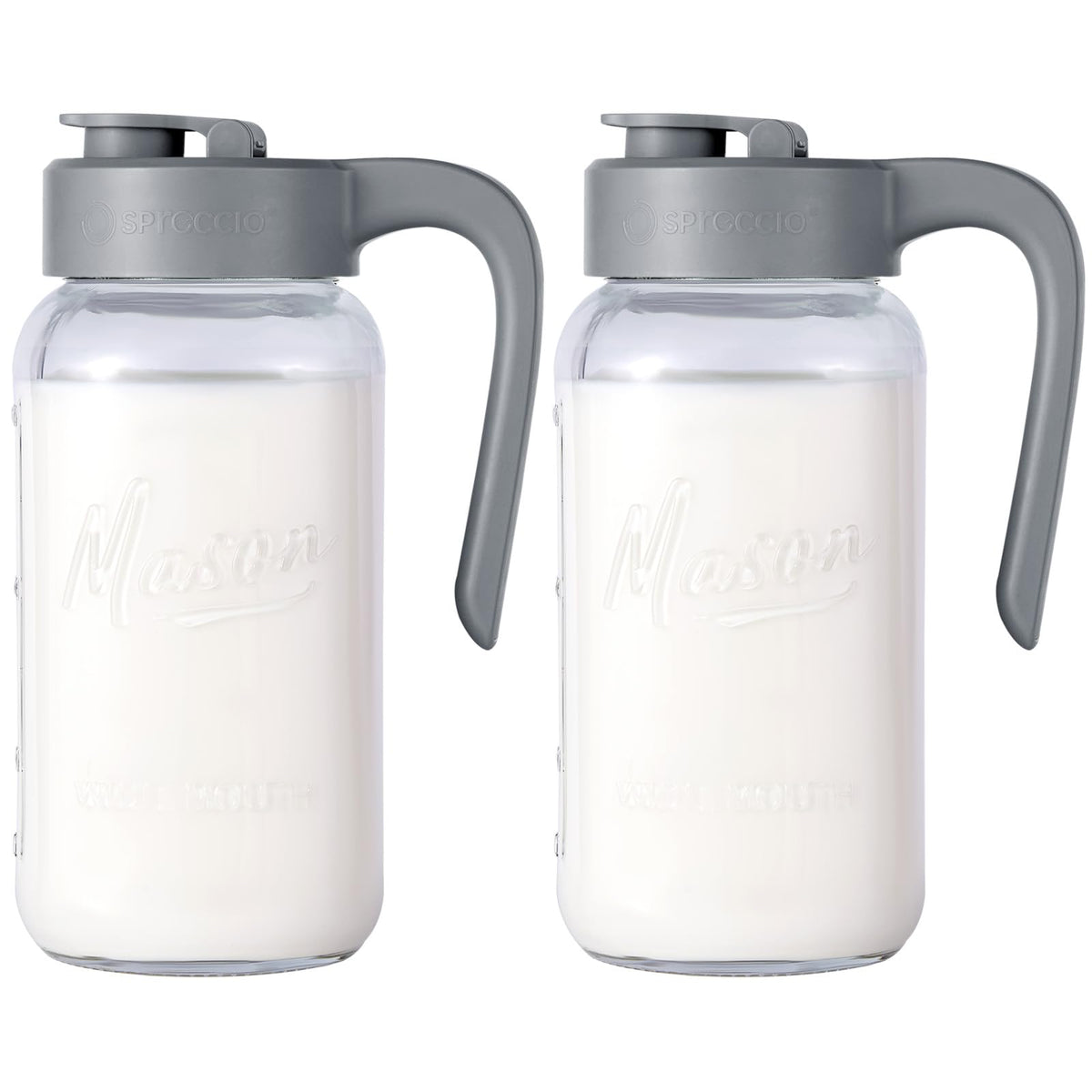 Spreccio Mason Jar Pitcher, 2 pcs 64 oz (2 quart), Glass Pitcher with Lid