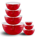 LKTDYMEG Red Mixing Bowls with Lids Set of 7, Stainless Steel Nesting Bowl with Khaki Lid for Non-slip Mixing Prepping Storing Serving, 7 Sizes-7/3.6/2.7/2.1/1.5/1/0.8 QT