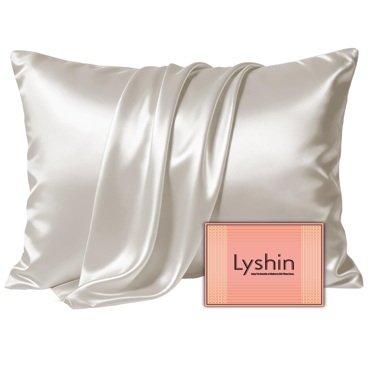 LYSHIN Silk Pillow Cases Standard Size with Hidden Zipper, Silver Grey
