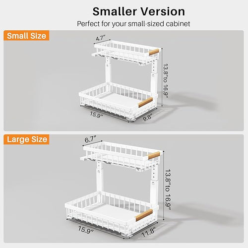 2 Pack Under Sink Organizer,Adjustable Height,2 Tier Pull Out Under Cabinet Organizer,Slide Out Thickened Metal Under Sink Storage for Kitchen Bathroom Cabinet Pantry