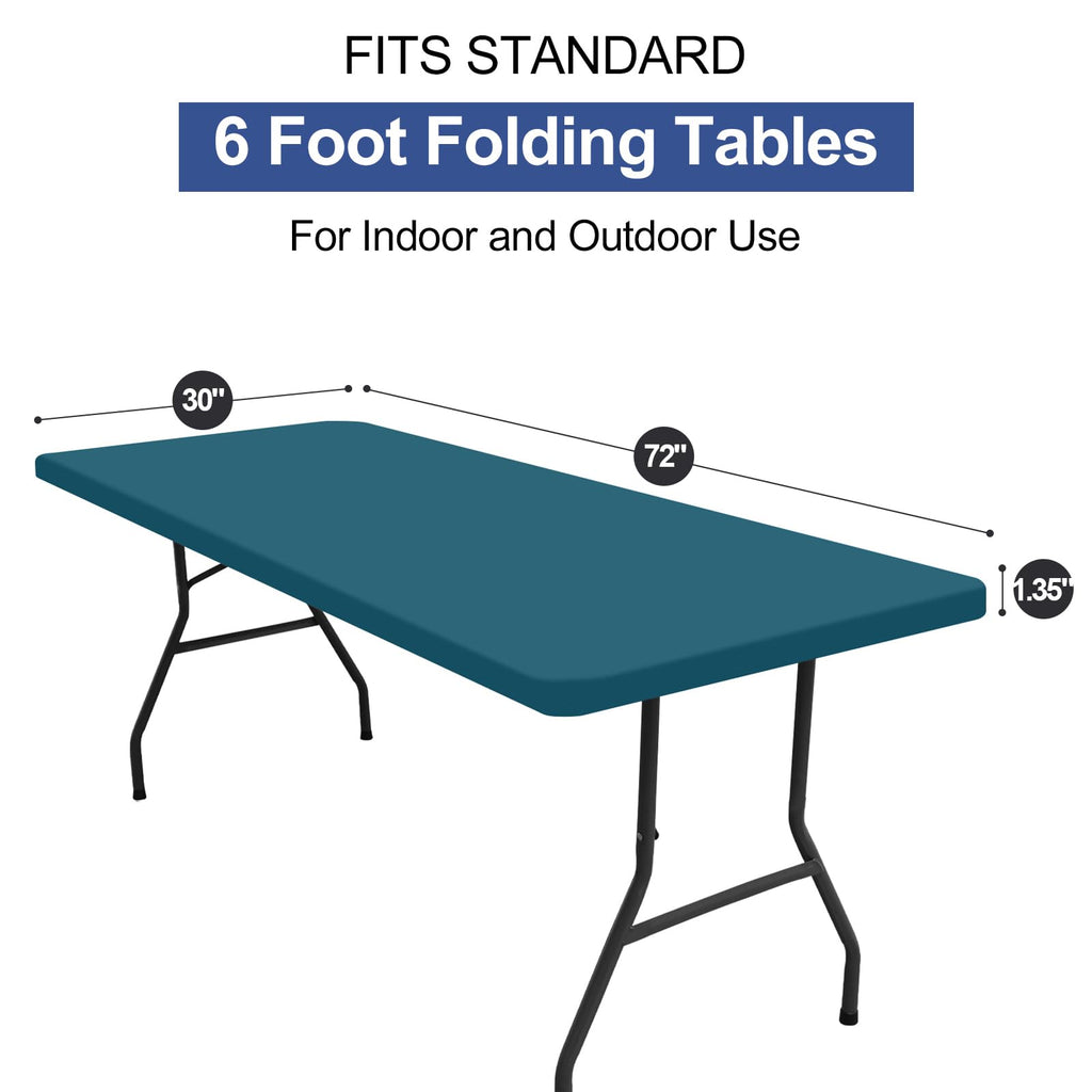 homing Rectangle Table Cloth Cover, Water-Resistant Polyester Elastic Fitted Tablecloth, Fits for 6 Foot Folding Tables, Washable Table Protector for Picnic, Camping, Outdoor (Peacock Blue, 30" x 72")