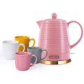 LONGSEED 1.2 Liters Ceramic Electric Kettle with Infuser & Mug Set,1000W Fast Boil Water for Tea Coffee, Teapot with Boil-Dry Protection Auto Shut Off, Detachable Swivel Base