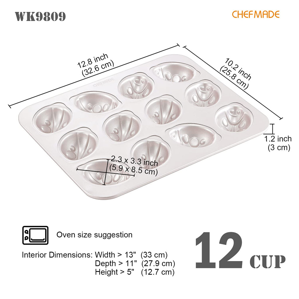 CHEFMADE Beetle Cake Pan, 12-Cavity Non-Stick Animal Muffin Bakeware for Oven Baking (Champagne Gold)