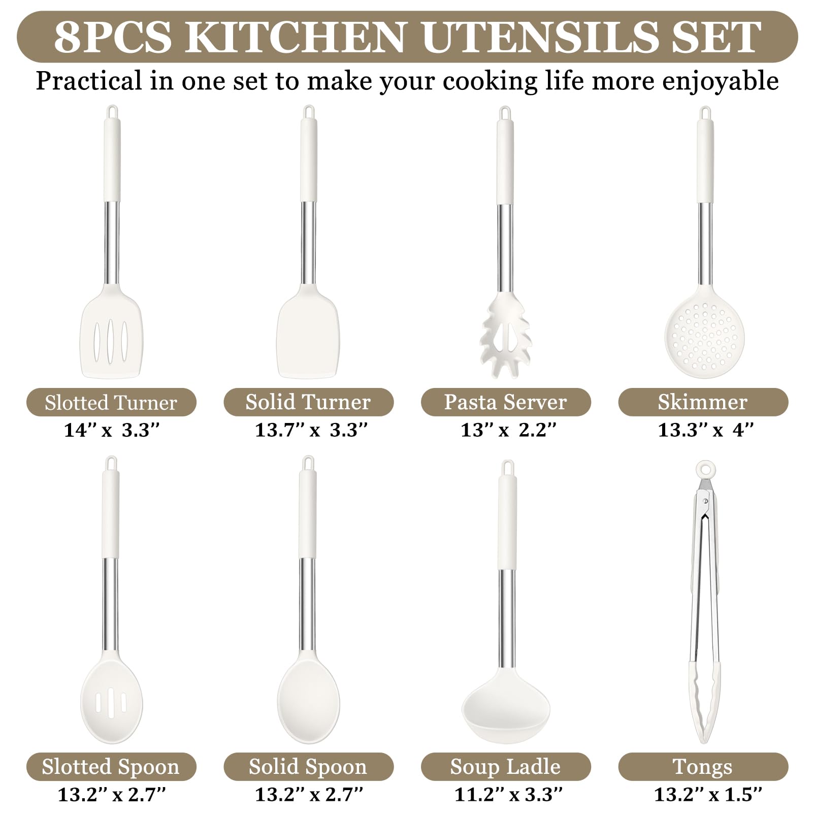 TeamFar Kitchen Utensils, 8PCS Cooking Silicone Utensils Kitchen Tool Kit