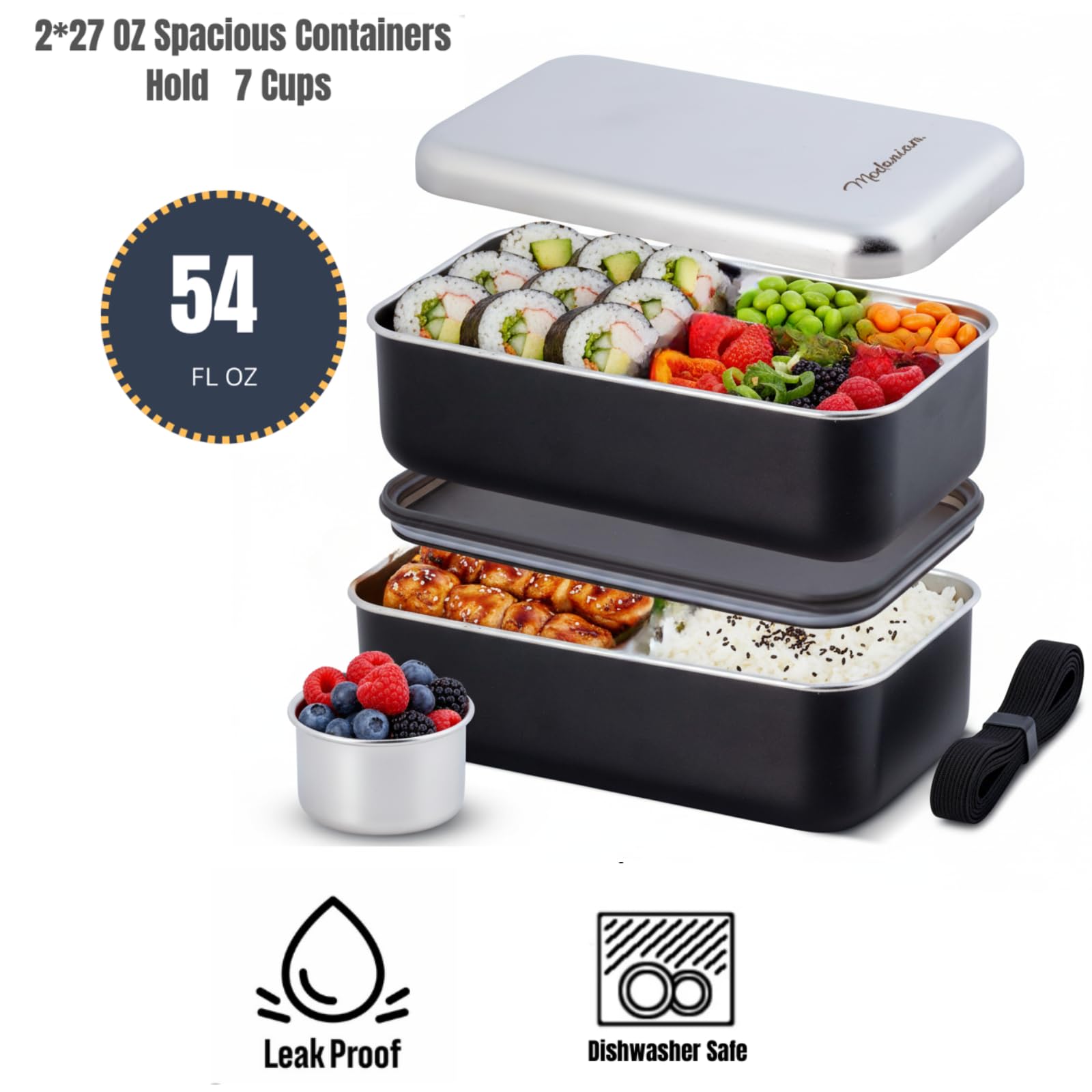 Modaniam Leak Proof Stainless Steel Bento Box, Stainless Steel Lunch Box For Adults, Metal Bento Box, Japanese Lunch Container, Large With Compartment, Korean Bentobox, Non Toxic, Microwave Safe