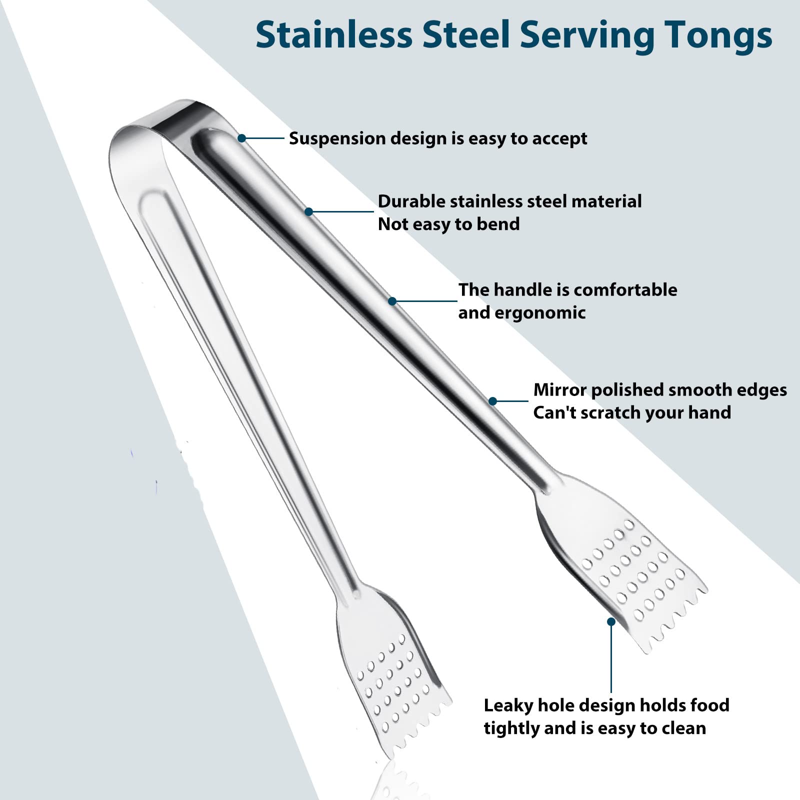 TCOIN 8 Pack 7-Inch Stainless Steel Serving Tongs, Mini Buffet Tongs for Appetizers, Desserts, Salad Bar, Ice, Sugar and Candy
