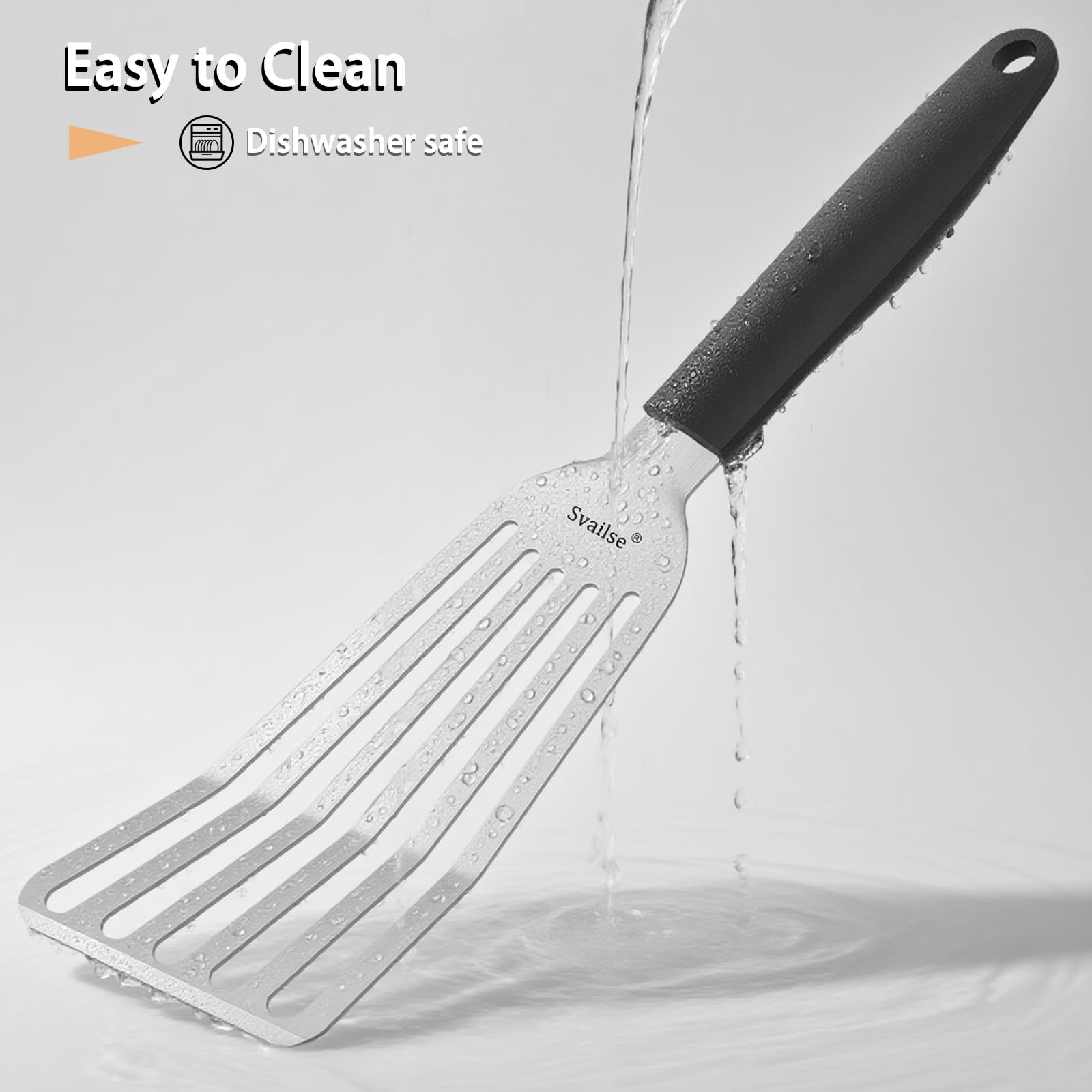 Svailse Fish Spatula Stainless Steel, Metal Spatula for Cast Iron Skillet, Slotted Turner with Silicone Handle for Cooking, Grilling, Flipping, Egg, Cookie, Pancake and Burger (Large, 13.5 Inch)