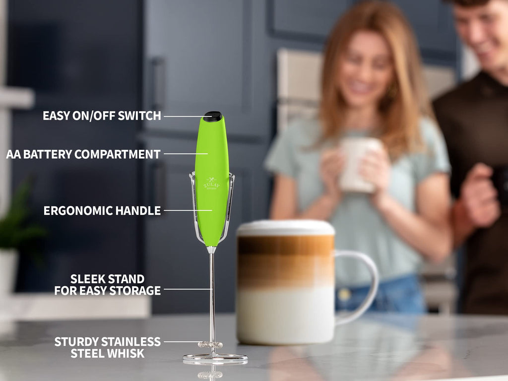 Zulay Kitchen Milk Frother Wand – High-Speed Handheld Frother with Upgraded Stand – Electric Foam Maker with Stainless Steel Whisk