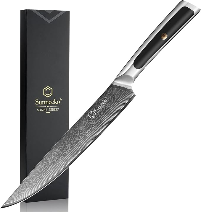 Sunnecko Damascus Kitchen Knife 8 Inch Carving Knife for Meat Slicing Knife Japanese VG10 Steel,Full Tang