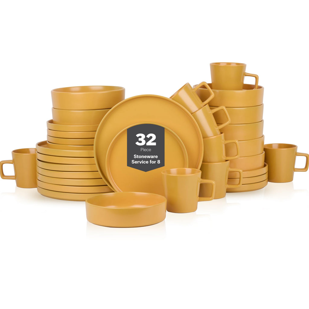 Stone Lain 32 Piece Stoneware Dinnerware Set, Service for 8, Gray Matte