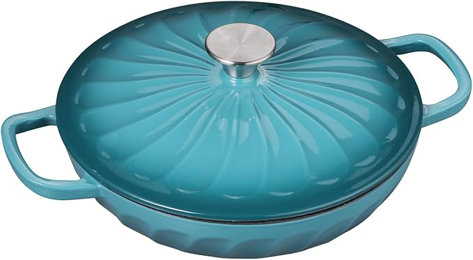 NSIRONS Enameled Cast Iron Dutch Oven, 3.8 Quart Dutch Oven Pot with Lid, Shallow Cast Iron Braiser with Handles, Oven Safe up to 500°F (Caramel White)