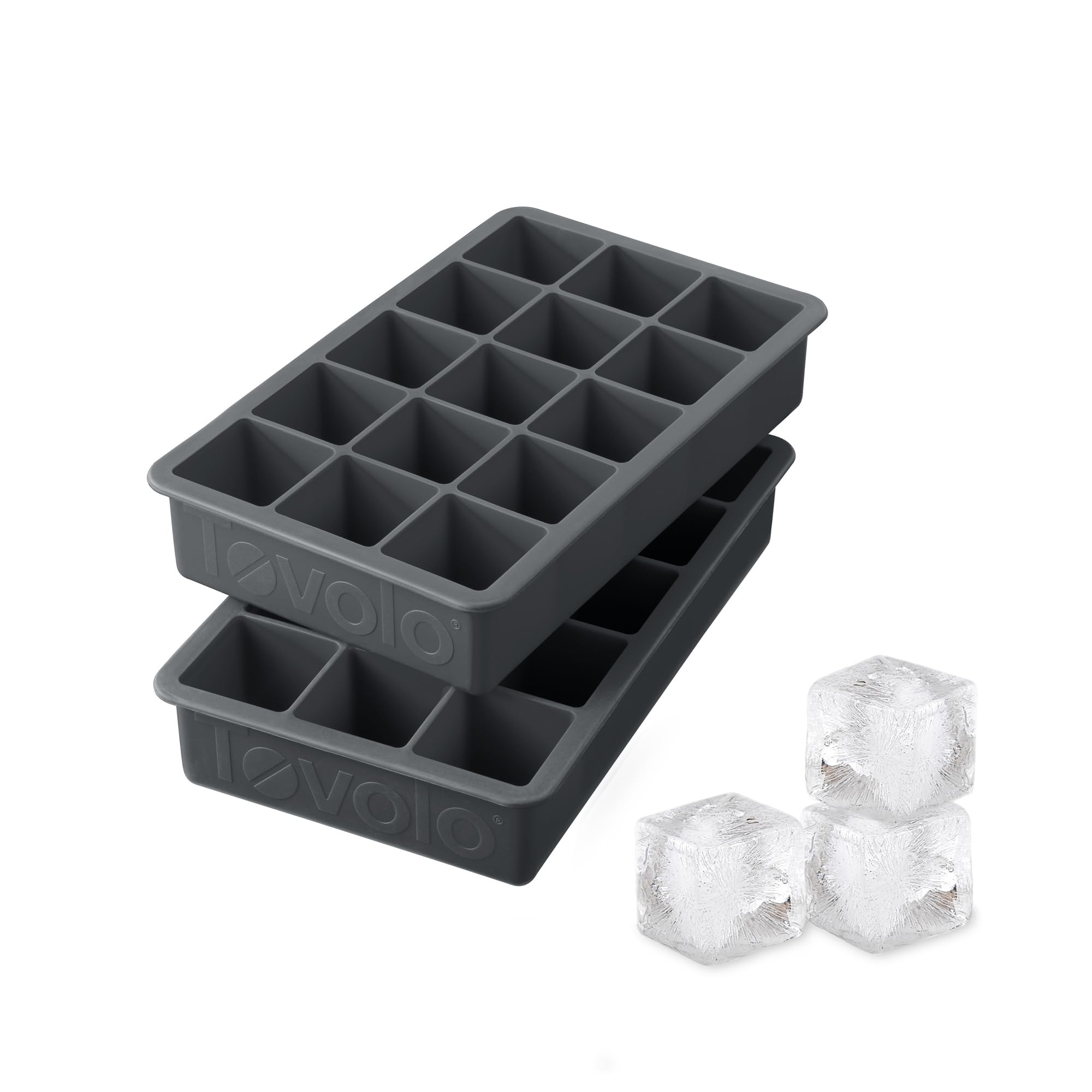Tovolo Silicone Ice Cube Tray Charcoal Gray Pack of 2 BPA Free Ice Tray Mold for Coffee Drinks Cocktails, Dishwasher Safe Easy Release Perfect 1 Inch Cube Ice Tray for Whiskey Bourbon Spirits