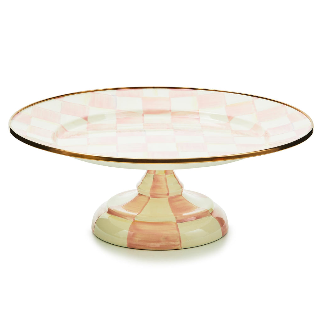 MACKENZIE-CHILDS Pedestal Platter, Small, Black-and-White Courtly Check