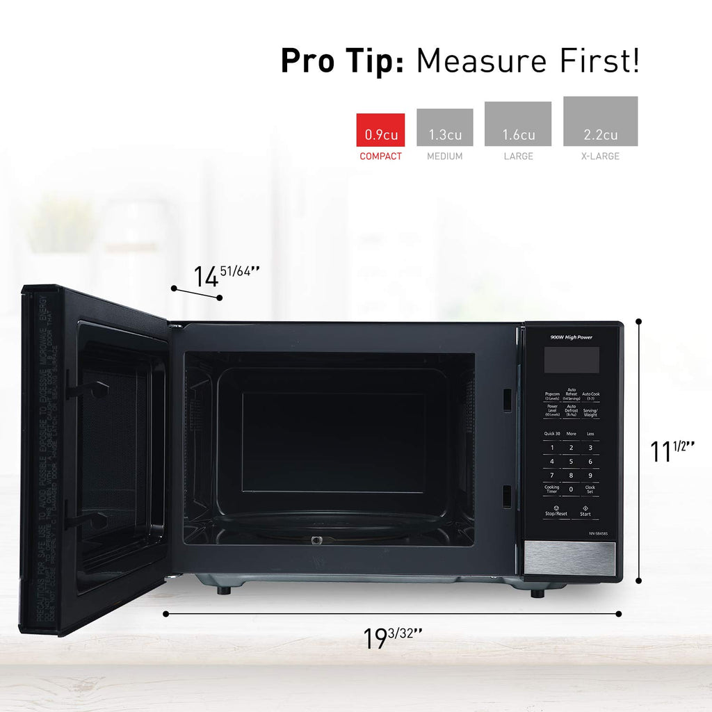 Panasonic NN-SB458S Compact Microwave Oven, 0.9 cu.ft., Stainless Steel/Silver