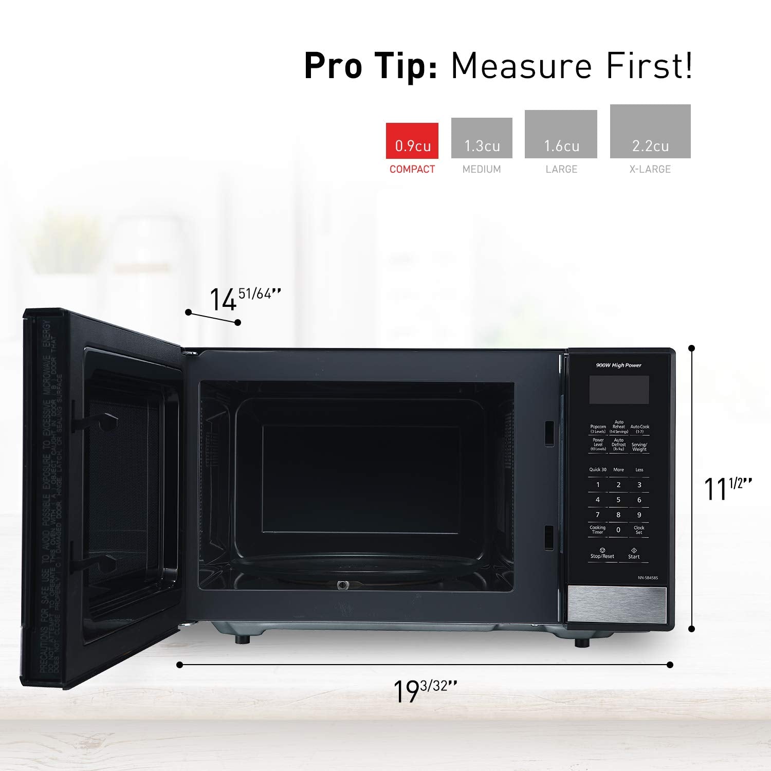 Panasonic NN-SB458S Compact Microwave Oven, 0.9 cu.ft., Stainless Steel/Silver