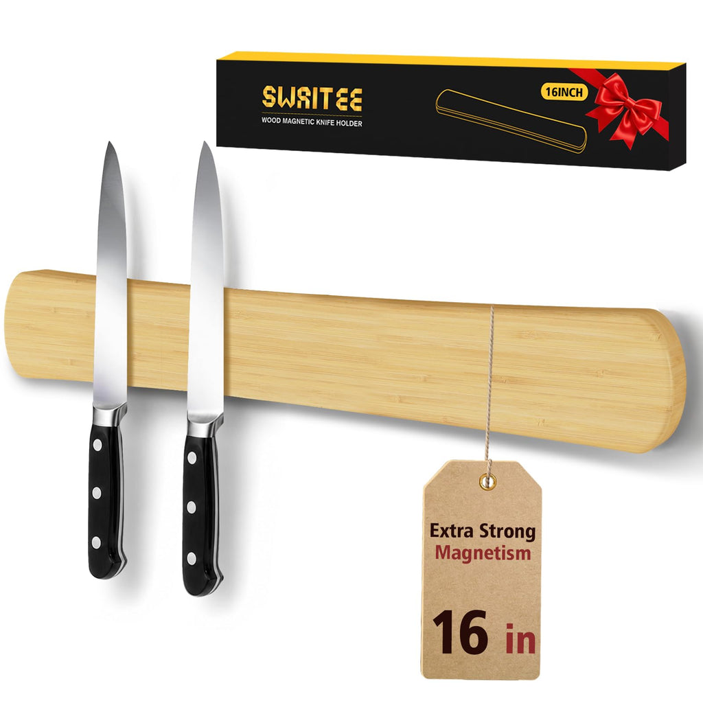 Magnetic Knife Holder, 16 Inch Acacia Wood Knife Strip for Wall or Fridge