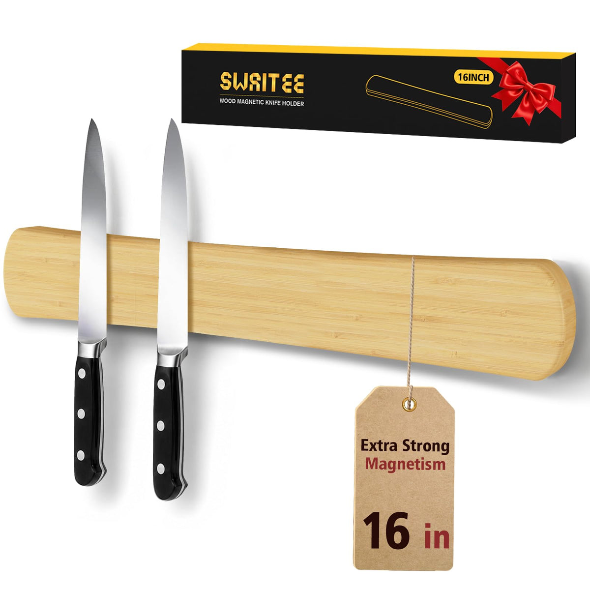 Magnetic Knife Holder, 16 Inch Acacia Wood Knife Strip for Wall or Fridge