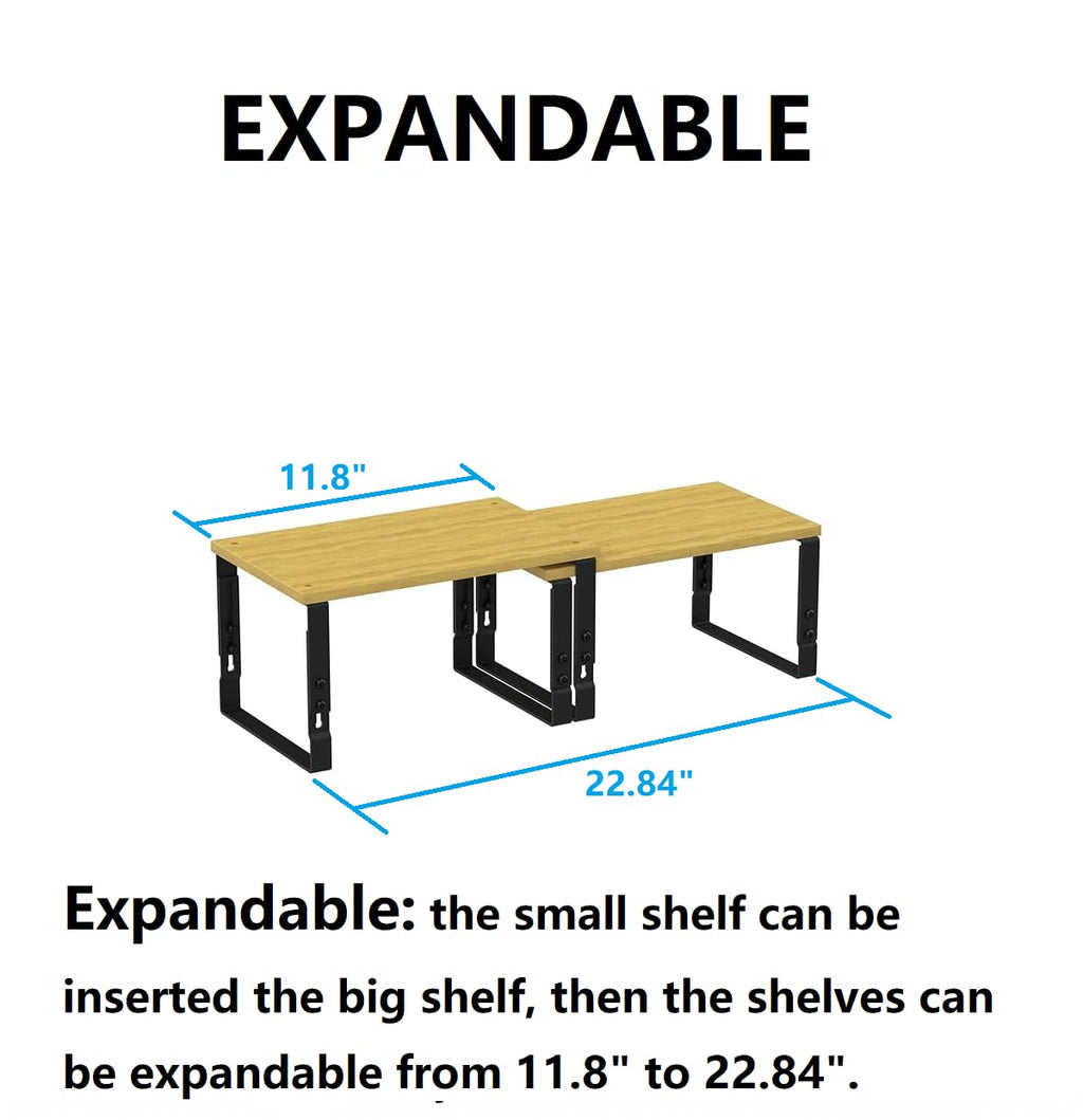 Wobmmi Kitchen Cabinet Organization Shelf，Set of 2 Height Adjustable Storage Racks，Stackable，Expandable，Countertop Shelves Organizer，Pantry Shelving