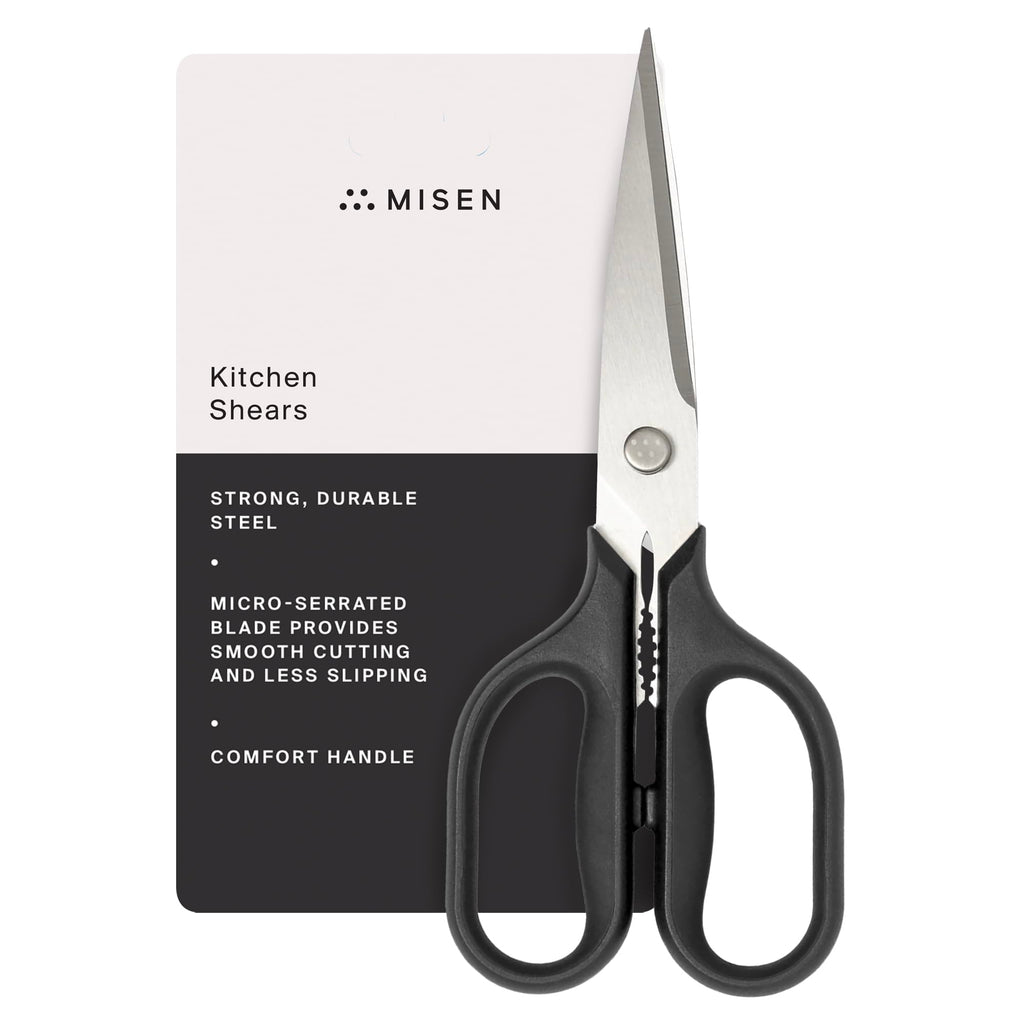 Misen Heavy Duty Kitchen Shears - Stainless Steel, Versatile and Easy Clean Scissors for Meat, Herbs and Veggies - Ambidextrous Comfort Handle - Professional Grade - Black