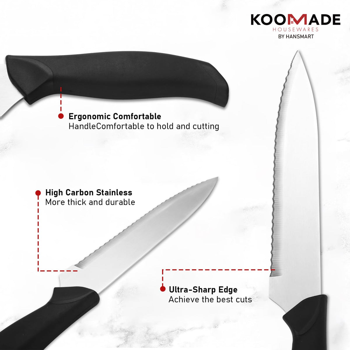 KOOMADE Knife Set With Block, Cutlery Essentials 23 PCS Kitchen Stainless Steel Knife Block Sets With Cutting Board, Shears, Paring, Utility, Santoku, Steak Knives, Dishwasher Safe Cutlery Block Set