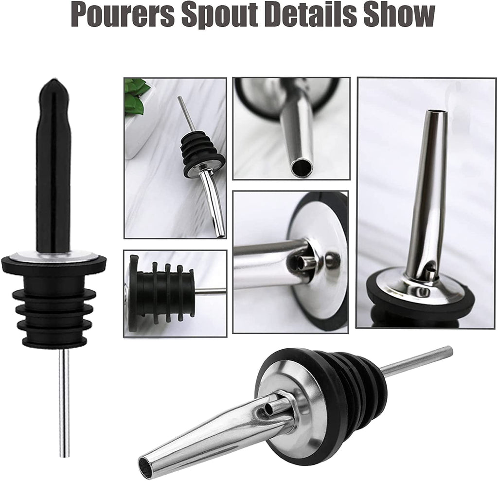 Pafusen 6 Pack Liquor Bottle Pourers, Liquor Pour Spout for Liquor Bottles, Stainless Steel Olive oil Dispenser Spout, Alcohol Pourer Spouts Dust Caps Long Covers, Sliver