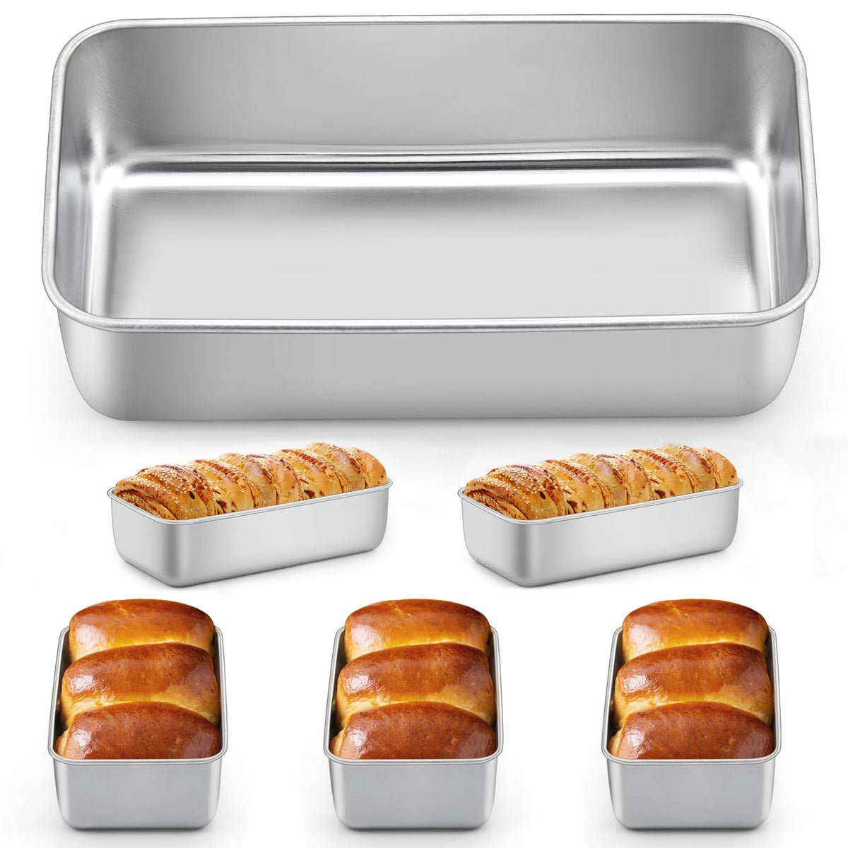 LIANYU Loaf Pan for Baking Bread, 9x5In Stainless Steel Bread Pan, 4 Pack