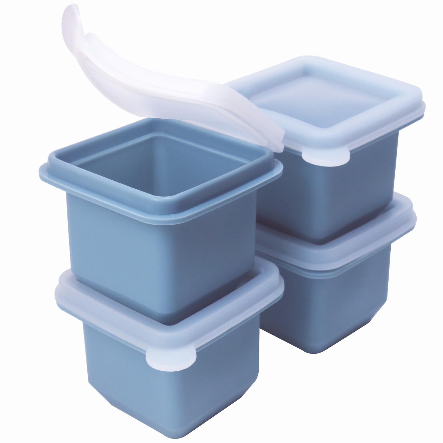 1/2 Cup Silicone Freezer Tray With Lid - Silicone Freezer Molds 4-Pack For meal prep & freezing of various sauces and other dishes, makes 4 perfect 1/2 cup portions cubes (Blue 4 Pack)