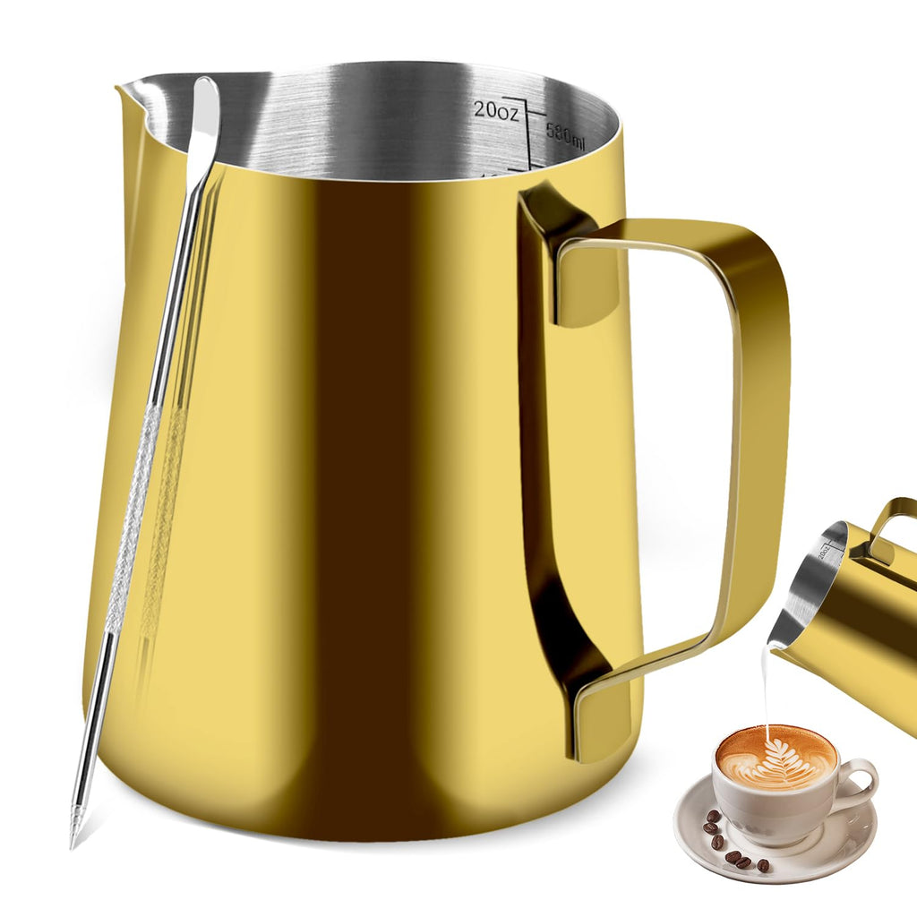Milk Frothing Pitcher, 12OZ/350ML Stainless Steel Espresso Steaming Pitcher Coffee Milk Frother Cup with Decorating Art Pen for Espresso Machine, Milk Frother, Latte Art Black